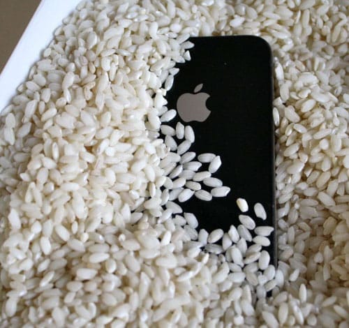 iPhone in Reis legen zum trocknen